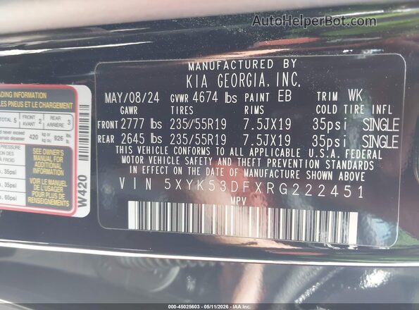 5XYK53DFXRG222451 2024 KIA SPORTAGE Black 
