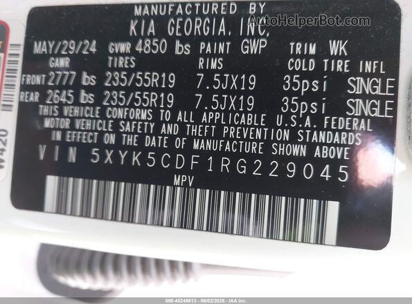 5XYK5CDF1RG229045 2024 KIA SPORTAGE Белый Вид подкапотного пространства
