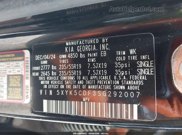 5XYK5CDF3SG292007 2025 KIA SPORTAGE Black Շարժիչի բաժամունքի տեսք