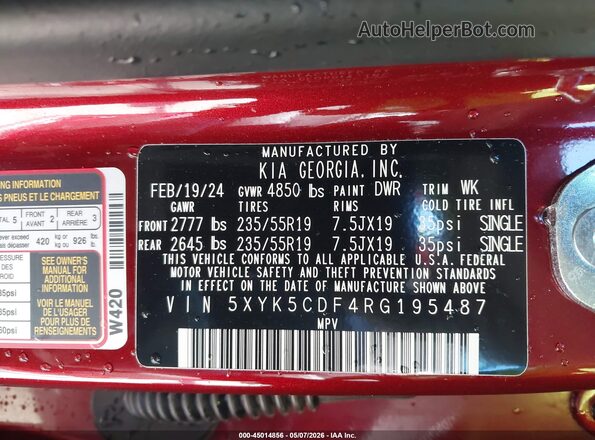 5XYK5CDF4RG195487 2024 KIA SPORTAGE Red Շարժիչի բաժամունքի տեսք