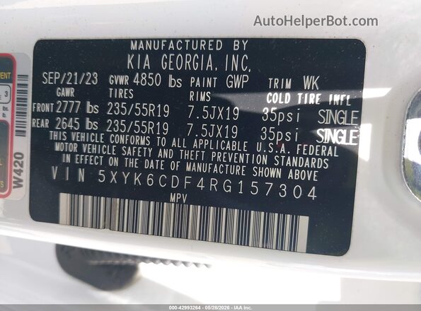 5XYK6CDF4RG157304 2024 KIA SPORTAGE White Vista del compartimento del motor