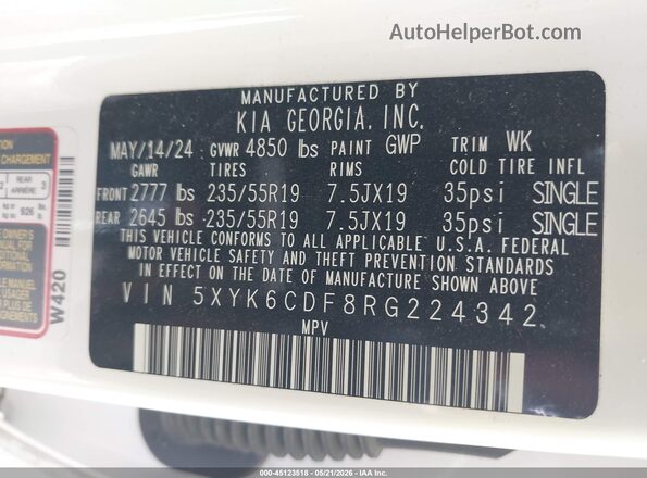 5XYK6CDF8RG224342 2024 KIA SPORTAGE White 