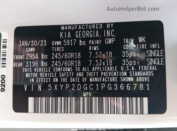 5XYP2DGC1PG366781 2023 KIA TELLURIDE White Widok komory silnika