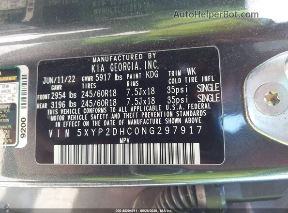 5XYP2DHC0NG297917 2022 KIA TELLURIDE Gray Engine compartment view
