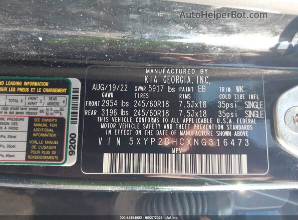 5XYP2DHCXNG316473 2022 KIA TELLURIDE Black Вид підкапотного простору