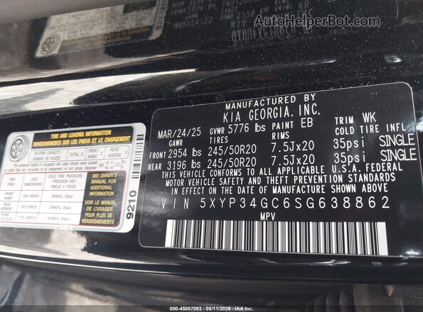 5XYP34GC6SG638862 2025 KIA TELLURIDE Black ძრავის განყოფილების ხედი