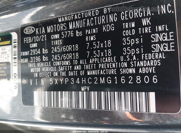 5XYP34HC2MG162806 2021 KIA TELLURIDE Gray 