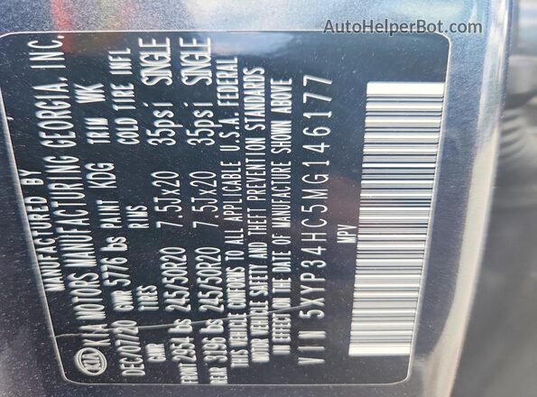 5XYP34HC5MG146177 2021 KIA TELLURIDE Gray Vista de la etiqueta del VIN