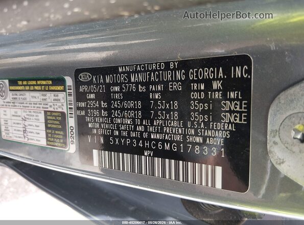 5XYP34HC6MG178331 2021 KIA TELLURIDE Blue Vista del compartimento del motor