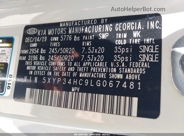 5XYP34HC9LG067481 2020 KIA TELLURIDE White 