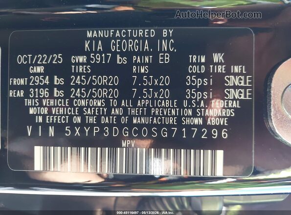 5XYP3DGC0SG717296 2025 KIA TELLURIDE Black Вид підкапотного простору