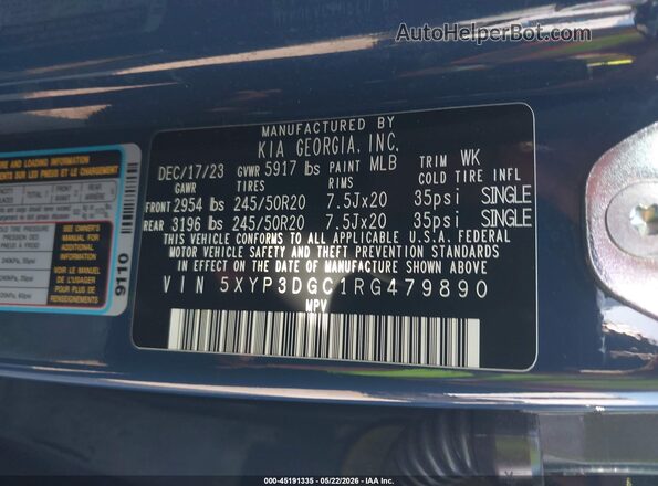 5XYP3DGC1RG479890 2024 KIA TELLURIDE Blue Вид підкапотного простору