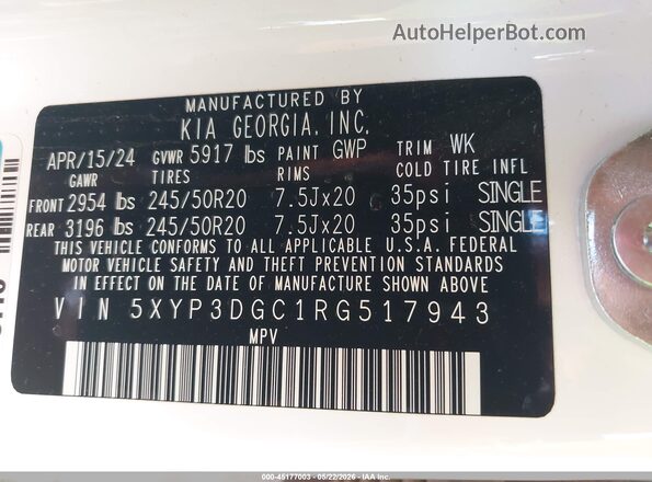 5XYP3DGC1RG517943 2024 KIA TELLURIDE White Շարժիչի բաժամունքի տեսք