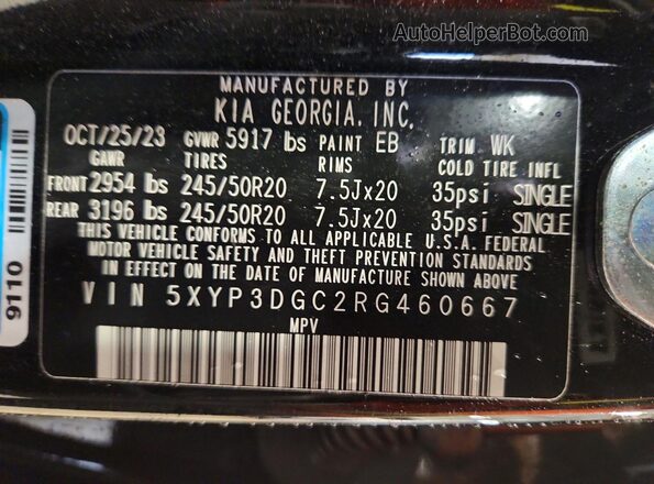 5XYP3DGC2RG460667 2024 KIA TELLURIDE Black Vista de la etiqueta del VIN