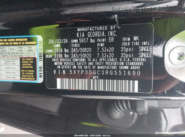 5XYP3DGC3RG551690 2024 KIA TELLURIDE Black Vista del compartimento del motor