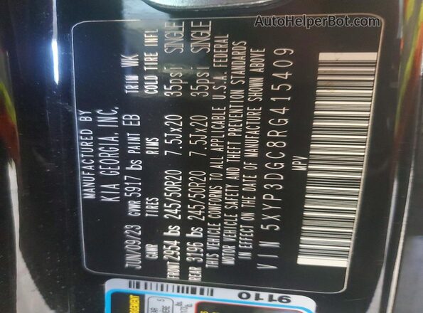 5XYP3DGC8RG415409 2024 KIA TELLURIDE Черный Вид наклейки с VIN-кодом