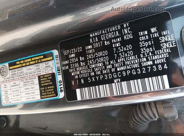 5XYP3DGC9PG327384 2023 KIA TELLURIDE Black Vista del compartimento del motor