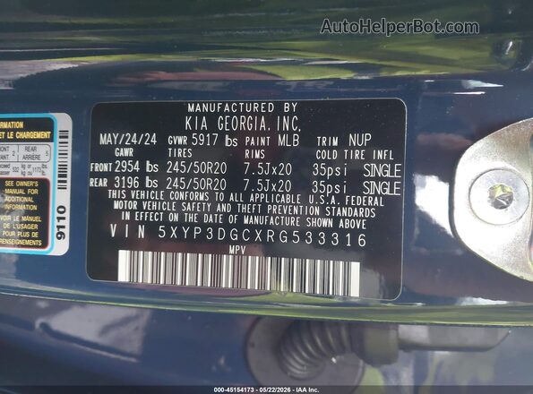 5XYP3DGCXRG533316 2024 KIA TELLURIDE Blue 