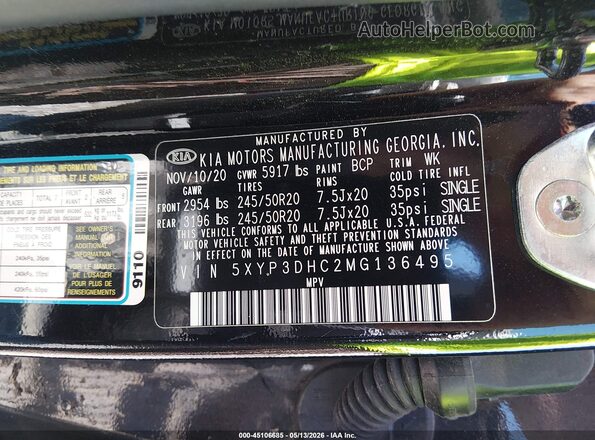 5XYP3DHC2MG136495 2021 KIA TELLURIDE Black Engine compartment view