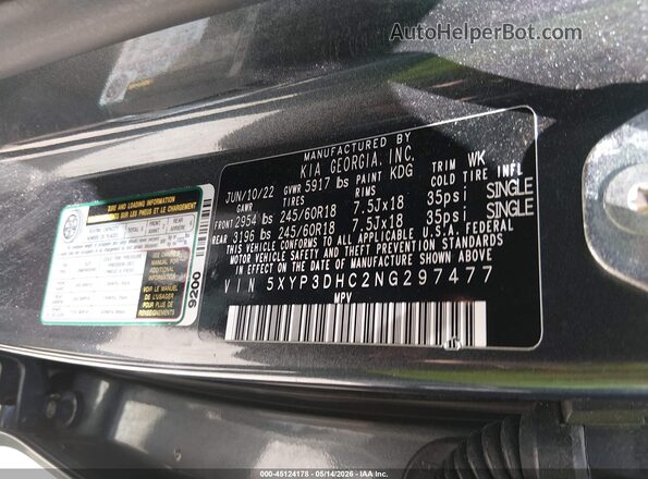 5XYP3DHC2NG297477 2022 KIA TELLURIDE Pewter ძრავის განყოფილების ხედი