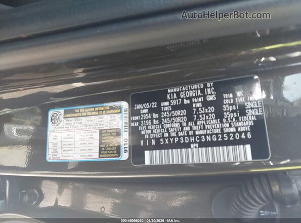 5XYP3DHC3NG252046 2022 KIA TELLURIDE Brown Շարժիչի բաժամունքի տեսք
