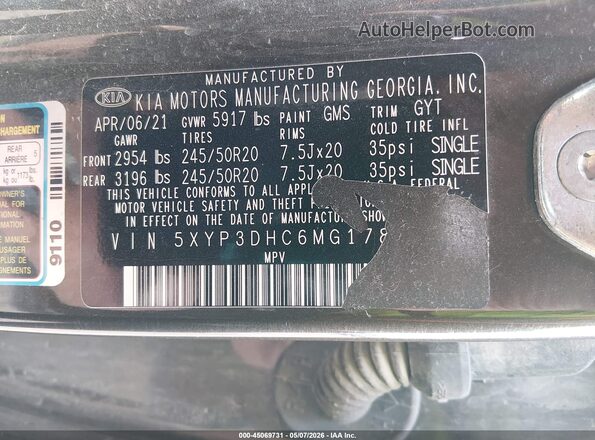5XYP3DHC6MG178989 2021 KIA TELLURIDE Gray Вид підкапотного простору