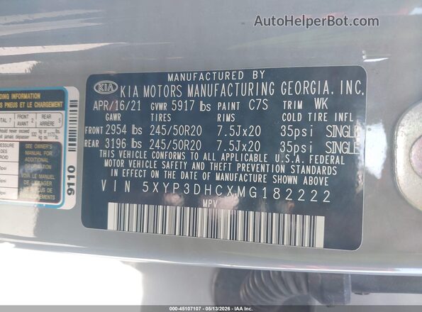 5XYP3DHCXMG182222 2021 KIA TELLURIDE Серый Вид подкапотного пространства