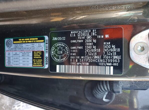 5XYP3DHCXNG299963 2022 KIA TELLURIDE Green Vista interior de 360 grados