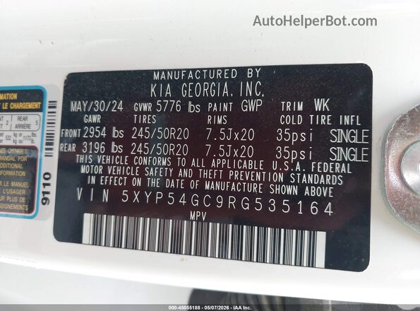 5XYP54GC9RG535164 2024 KIA TELLURIDE White Вид підкапотного простору