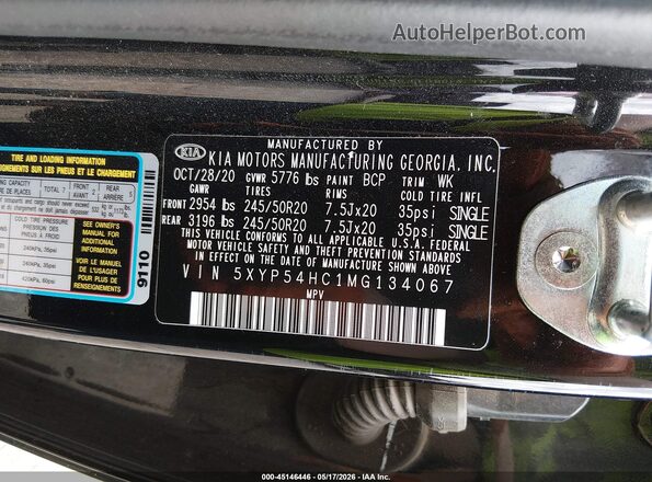 5XYP54HC1MG134067 2021 KIA TELLURIDE Black Շարժիչի բաժամունքի տեսք