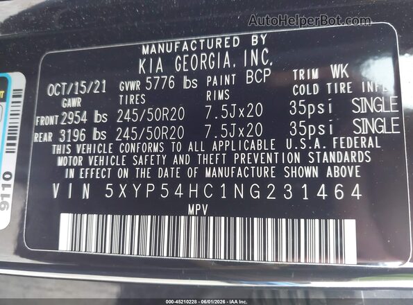 5XYP54HC1NG231464 2022 KIA TELLURIDE Black Vista del compartimento del motor