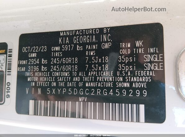 5XYP5DGC2RG459299 2024 KIA TELLURIDE White Շարժիչի բաժամունքի տեսք