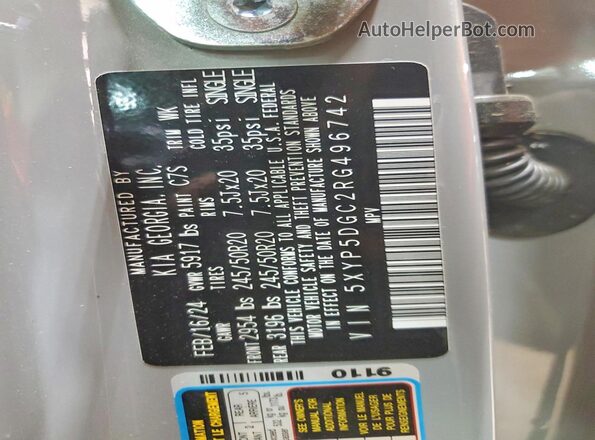 5XYP5DGC2RG496742 2024 KIA TELLURIDE Gray Vista del compartimento del motor