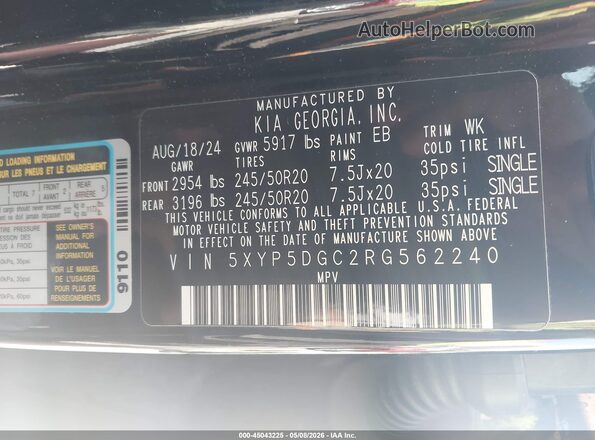 5XYP5DGC2RG562240 2024 KIA TELLURIDE Черный Вид подкапотного пространства