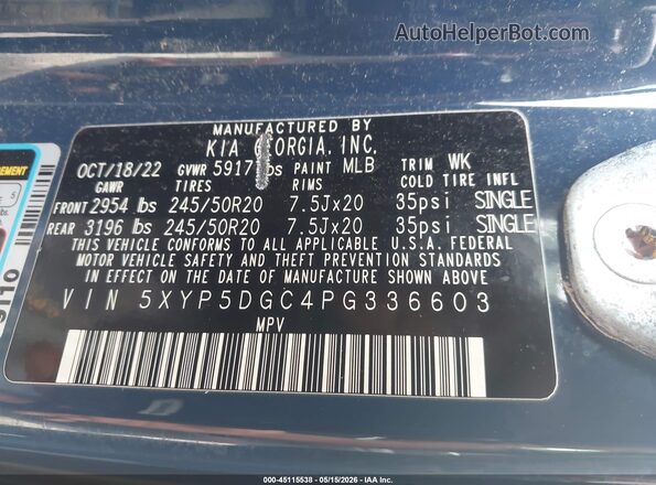 5XYP5DGC4PG336603 2023 KIA TELLURIDE Blue Շարժիչի բաժամունքի տեսք