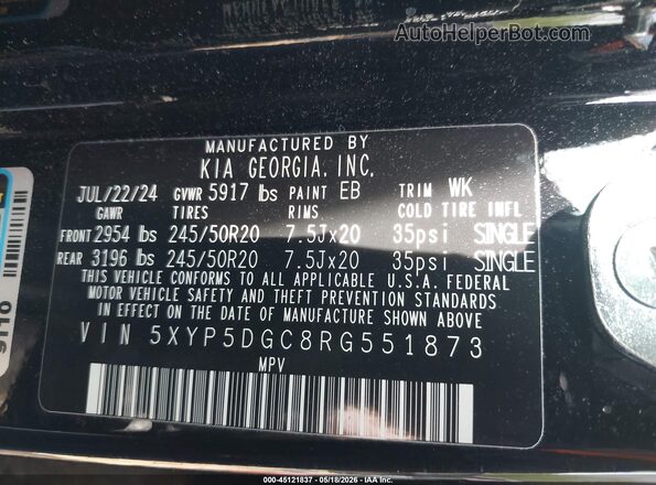 5XYP5DGC8RG551873 2024 KIA TELLURIDE Черный Вид подкапотного пространства