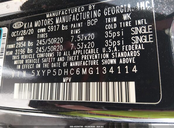 5XYP5DHC6MG134114 2021 KIA TELLURIDE Black Engine compartment view