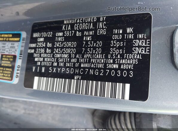 5XYP5DHC7NG270303 2022 KIA TELLURIDE Gray Widok komory silnika