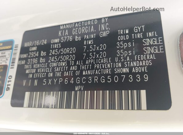 5XYP64GC3RG507339 2024 KIA TELLURIDE White Engine compartment view
