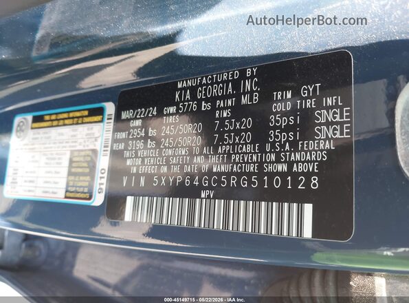 5XYP64GC5RG510128 2024 KIA TELLURIDE Синий 