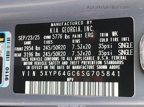 5XYP64GC6SG705841 2025 KIA TELLURIDE Серый Вид подкапотного пространства