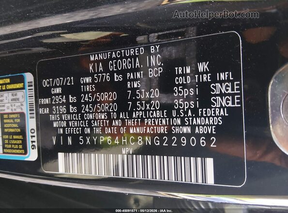 5XYP64HC8NG229062 2022 KIA TELLURIDE Black Widok komory silnika