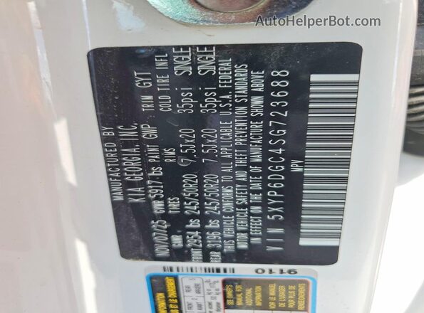 5XYP6DGC4SG723688 2025 KIA TELLURIDE White VIN կոդի պիտակի տեսք