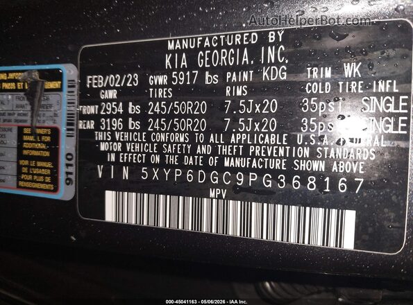5XYP6DGC9PG368167 2023 KIA TELLURIDE Gray Engine compartment view