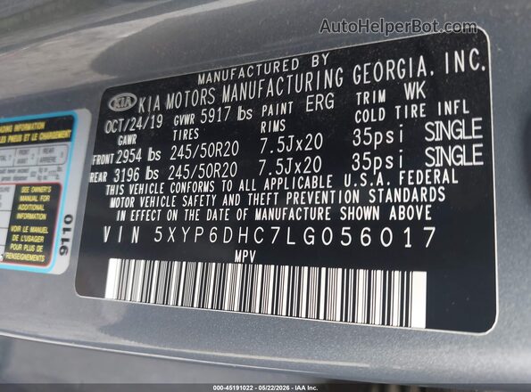 5XYP6DHC7LG056017 2020 KIA TELLURIDE Silver Engine compartment view