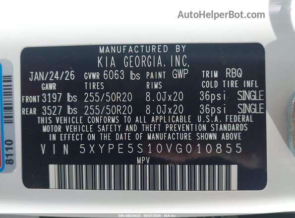5XYPE5S10VG010855 2027 KIA TELLURIDE White Widok komory silnika