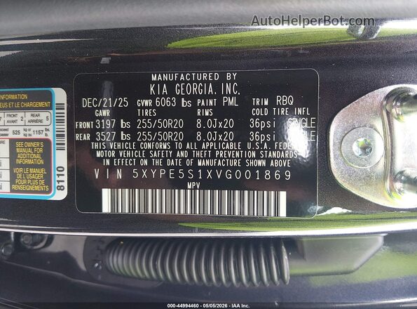 5XYPE5S1XVG001869 2027 KIA TELLURIDE Black ძრავის განყოფილების ხედი