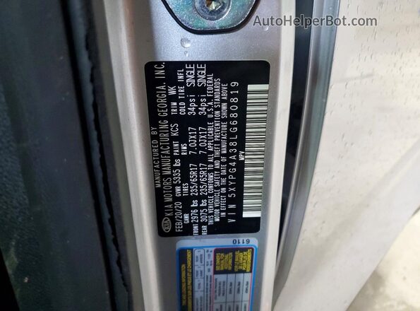 5XYPG4A38LG680819 2020 KIA SORENTO Silver 