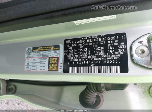 5XYPG4A58LG680336 2020 KIA SORENTO Silver Engine compartment view