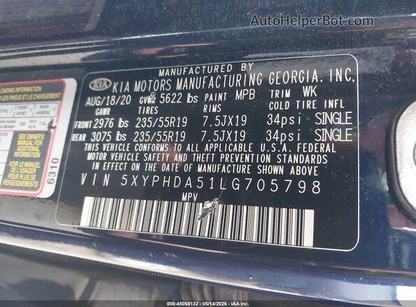 5XYPHDA51LG705798 2020 KIA SORENTO Black Vista del compartimento del motor